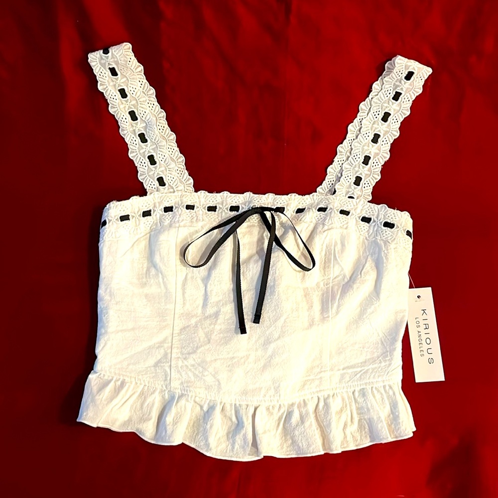 Cream Sleeveless Ruffled Crop Camisole